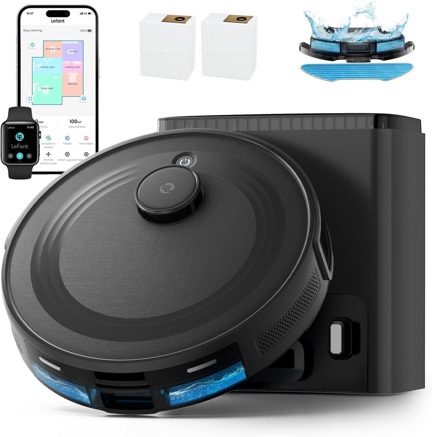 Lefant Robot Vacuum and Mop Combo,75-Days Self-Emptying,6000Pa Powerful Sucti...