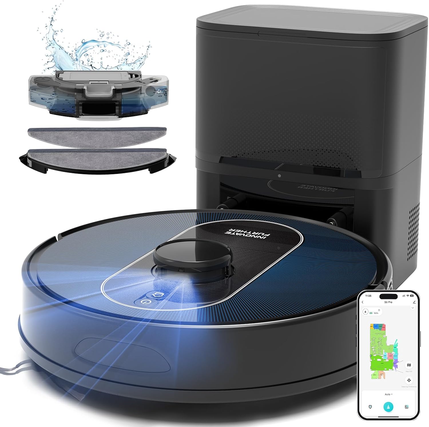 Robot Vacuum and Mop Combo, 6000Pa Robotic Vacuum with Mapping, LiDAR Navigation, Self-Emptying Station for 90 Days Hands-Free, Wi-Fi/App/Alexa Voice Control, Ideal for Carpets &amp; Hard Floors